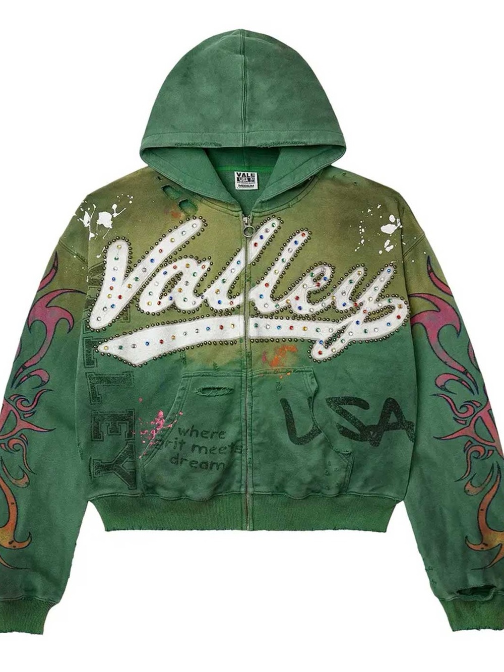 VALE FOREVER INFERNO ZIP UP HOODIE GREEN SIZE LARGE